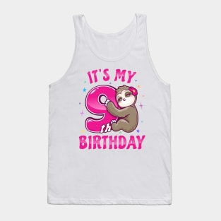 ''It's My 9th Birthday'' Girls Sloth Pink Tank Top